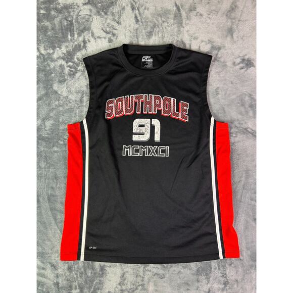 Y2K Vintage Southpole 91‎ MCMXCI Basketball Jersey Tank Top Black Red XL - Picture 1 of 6